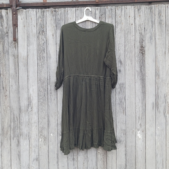 Torrid Sz 2X Roll Tab Half Sleeve Button Front Popover Shirt Dress Green Womens - Picture 4 of 6